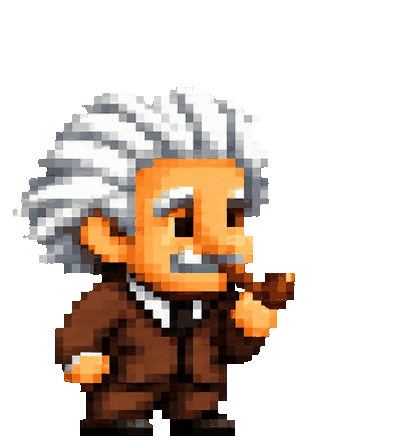 Pixel-art Albert Einstein smoking a pipe